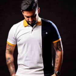 white-navy cotton-poly cut and siew men t-shirt