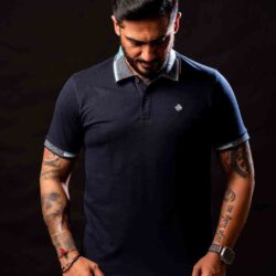 navy cotton-poly men's t-shirt